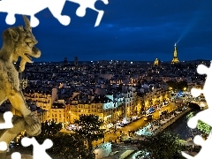 panorama, Night, Statue monument, Paris