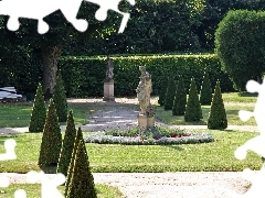 Statue monument, Park Raczynski, viewes, Bush, trees, Rogalin