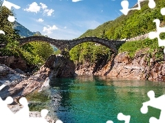 Verzasca, Lavertezzo, stone, bridge, Switzerland, River