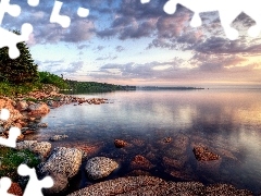 Stones, clouds, lake