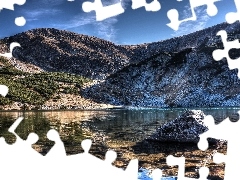 Stones, Mountains, lake