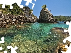 Stones, rocks, Gulf, Motor boat, lake