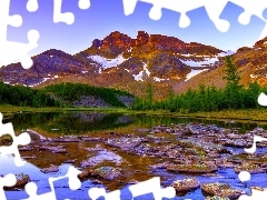 Sky, lake, Stones, Mountains