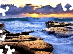 Sky, Waves, Stones, clouds