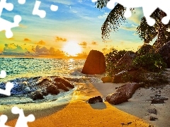 Ocean, west, Stones, tropic, Beaches, sun