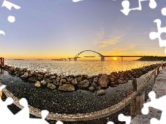 west, pier, Stones, sun