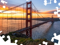 San Francisco, Golden Gate Bridge, California, Golden Gate Strait, bridge, Sunrise, The United States