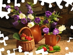 clay, Flowers, strawberries, Jugs