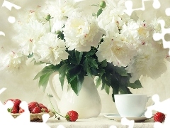 strawberries, White, Peonies