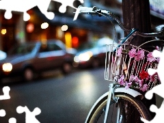Bike, Town, Street, Flowers