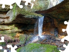 summer, waterfall, rocks