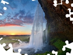 iceland, west, sun, waterfall