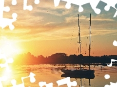 lake, west, sun, Yacht