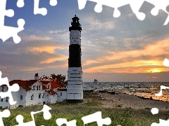 Lighthouse, west, sun, maritime