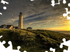 Lighthouse, west, sun, maritime