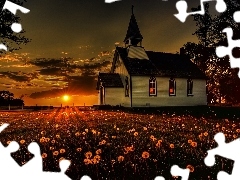 Meadow, west, sun, Church