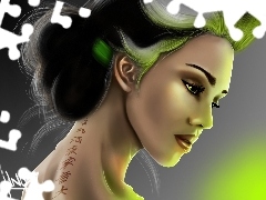 ligh, Tattoo, flash, green ones, Women, sun, luminosity