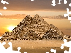 Pyramids, west, sun, Desert