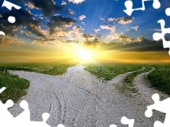 sun, roads, rays