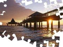 sea, west, sun, pier