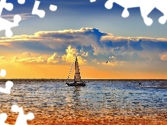 sea, west, sun, Yacht