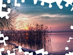 sun, lake, west
