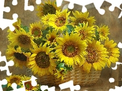 sunflowers, basket, full