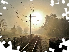 track-way, rays, sunny, Fog