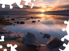 Norway, Stones, Sunrise, Lake Tyrifjorden