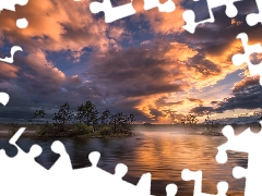 trees, Ringerike, clouds, lake, Norway, viewes, Great Sunsets