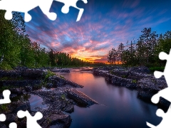 Koiteli Area, Finland, clouds, forest, Great Sunsets, Kiiminki, Kiiminkijoki River, rocks