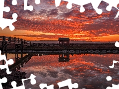 bridges, clouds, California, Pond - car, Great Sunsets, Newark, The United States