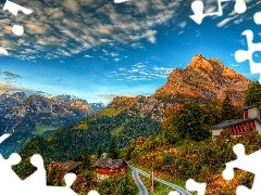 Houses, Alps Mountains, Switzerland, Way