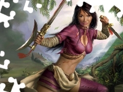 sword, forest, Jade Empire, warrior, Women