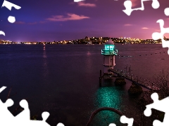 sea, City at Night, Sydney, Bradleys Head Light, Australia