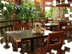 Stool, teddy bear, Table