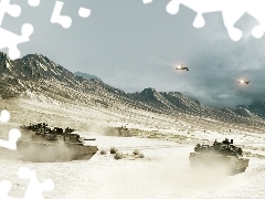 Mountains, Planes, tanks, Desert