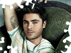 a man, Armchair, Tattoo, Zac Efron