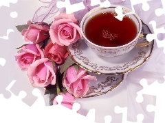 tea, roses, cup