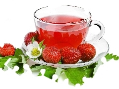 tea, strawberries, Flowers