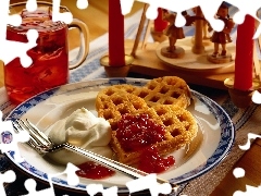 waffles, frozen, tea, Jam