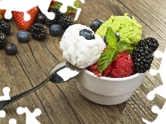 ice cream, Fruits, teaspoon, fruit