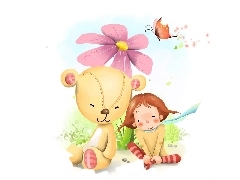 Colourfull Flowers, Kid, Teddy Bear
