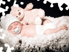 Sleeping, Plush, teddy bear, Baby