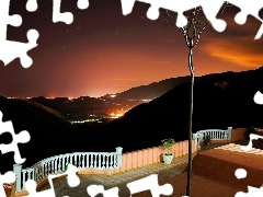 Mountains, night, terrace, Town