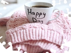 Sweater, coffee, text, cup