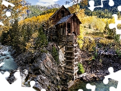 autumn, The United States, Crystal River, rocks, Crystal Mill, State of Colorado