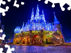 Disneyland, California, Sleeping Beauty Castle, Anaheim, The United States, Floodlit, Night