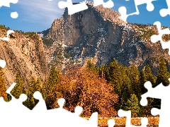 Yosemite National Park, autumn, viewes, Mountains, trees, California, The United States, Half Dome Peak