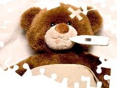 Plush, slice, thermometer, teddy bear